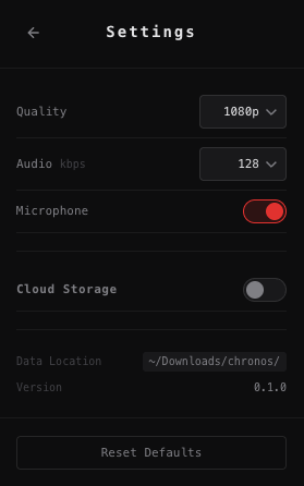 Settings panel
